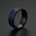 SHOUMAN Black 8mm Wheel Shape Luxury Blue Zircon Titanium Steel Wedding Band Ring for Men Women Lover Wedding Charm Jewelry BruberryBe.