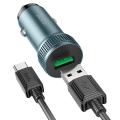 Hoco Z49A Fast Charging Car Charger Set USB to Type -C Cable.