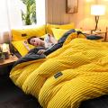4Pcs/Set Coral Flannel Quilt Cover & Bed Sheet & 2Pcs Pillowcases Winter Bedclothes Solid Color Home Bedroom Bedding Supplies. 