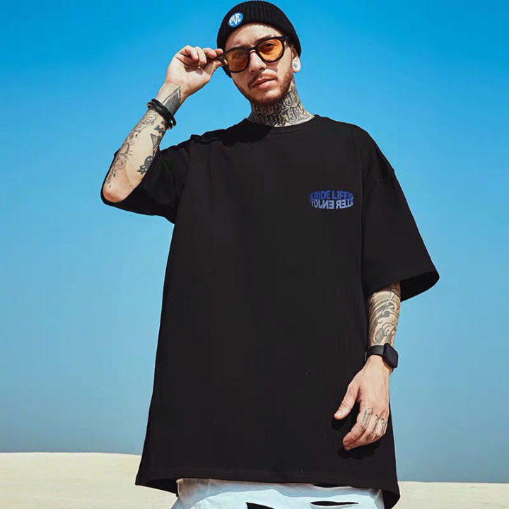 100%Cotton European and American Fashion Overweight Men's Clothing Large Size National Fashion Hop Loose Oil Painting Short SleeveTT-shirt Trendy