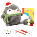 DIY Penguin Crochet Kit with Knitting Yarn Needles Plush Doll Easy(Purple) Easy Install Easy to Use.