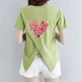 Short Sleeve T T-shirt Women's New Summer Korean Style Split Drawstring Irregular Versatile Split Loose Design Top ins. 