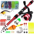 1.8M Travel Fishing Gear Telescopic Fishing Rod Full Kits Fishing Pole Casting Rod Fishing Rod Reel Set Spincast Fishing Reel Hooks Feeder Rod Combo Fishing. 