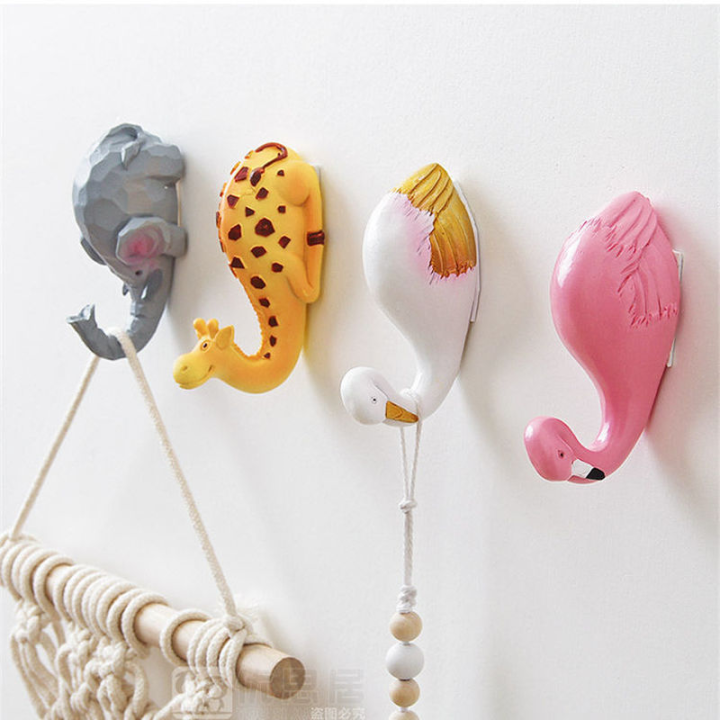 Kawaii Flamingo Hanging Wall Hook Resin Cartoon Cute Decorative