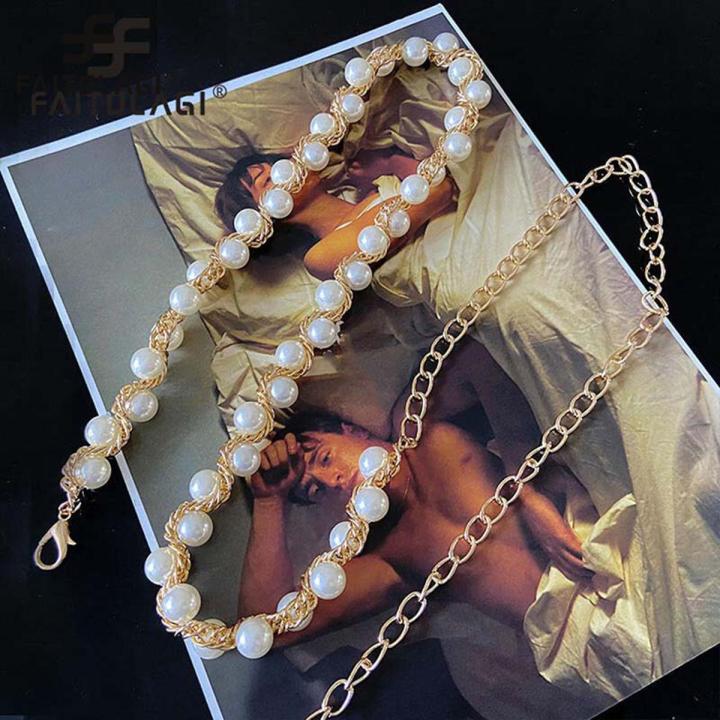 Elegant Pearls Waist Chain Belt for Women Ladies Simple Long