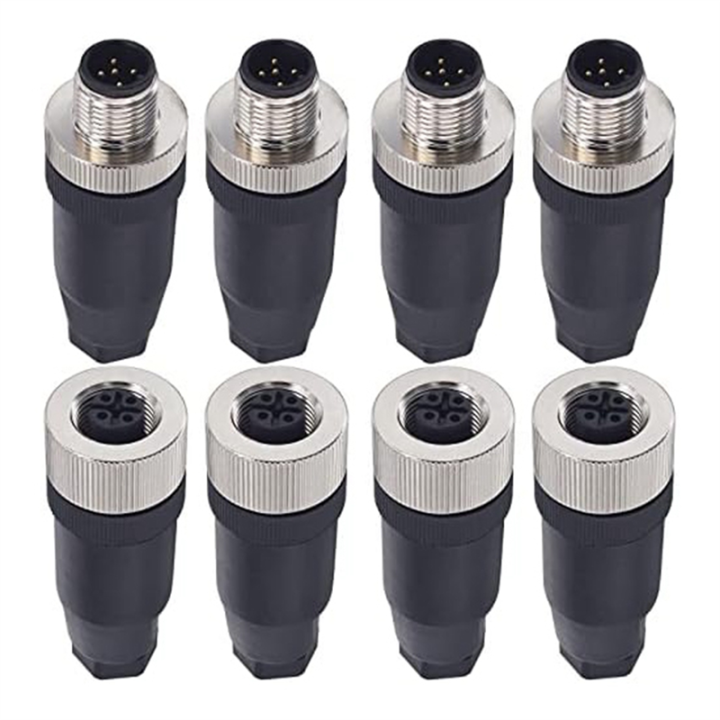 Spare Parts Accessories M12 5 Pin Male and Female Receptacle Panel Aviation Wire Connector, 12mm Industrial Circular Connector, IP67,4 Set