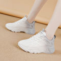 Daddy Shoes Women's Ins Tide 2022 Autumn New Double Net Lightweight Platform Sneakers Versatile White Shoes for School Girls. 