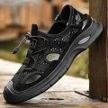 Summer sandals Men genuine Leather Sandals Men Slippers Soft Flat Men Beach Sandals Classic Buffer Outdoor mesh Wading Shoes men.