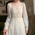 2023Spring-Summer NewinsSuper Fairy Slimming Embroidered Lace High-End Dress Women's French First Love Platycodon Grandiflorum Skirt.