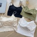 Sexy Hot Girl Slim-Fit Short Ice Silk Sling Vest with Chest Pad Push up Cross Hollow out Sexy Beauty Back Underwear.
