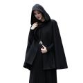 Women Cape Coat Retro Women's Cape Coat with Hood for Winter Warmth Style Knee-length Shawl Cloak with Single-button Closure.