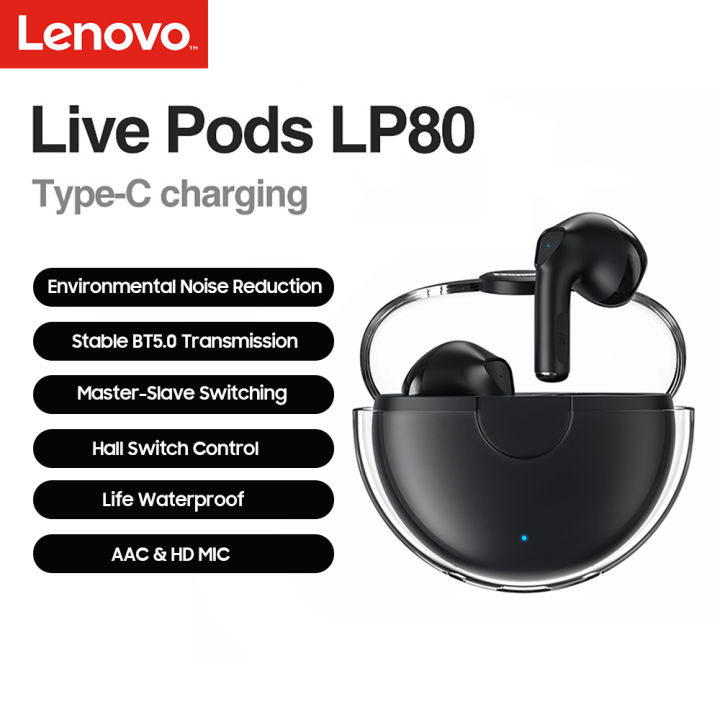 Lenovo LP80 BT 5.0 Headphones Waterproof True Wireless Stereo Earbuds w/ENC Noise Reduction