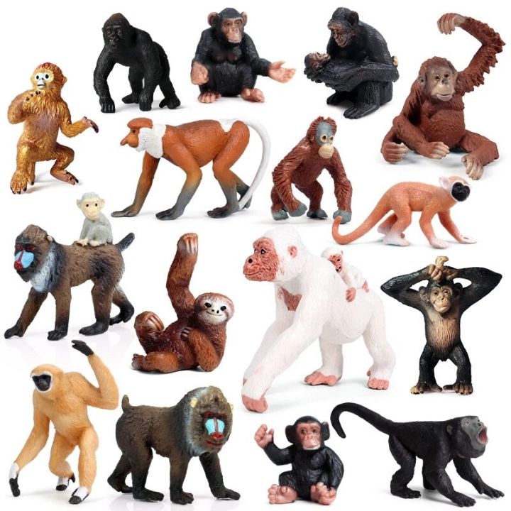 2021 Simulation Children Cognitive Educational Toys Wild Animals Orangutan Monkeys Apes Moveable Dolls Kids Collection Toy Gifts