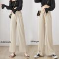 Spring Summer Women Wide Leg Pants High Waist Loose Casual Long Stacked Silk Pants Women's Ice Silk Ankle-Length Trousers. 