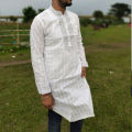 Premium White Aarong Quota Cotton Panjabi for Men – Eid Special | Summer Semi-Long Stylish Punjabi 2025 | Off White Dhuti Panjabi for Man.