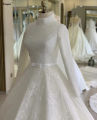 Elegant High Neck Long Sleeves Lace Muslim Wedding Dresses Vestido De Noiva Picture Bridal Ball Gown Bride Dress. 