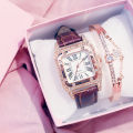 【Customizable】 OEM ODM Women Ladies Fashion Leather Strap Square Quartz Wrist Bracelet Watches Gift Set WW06. 