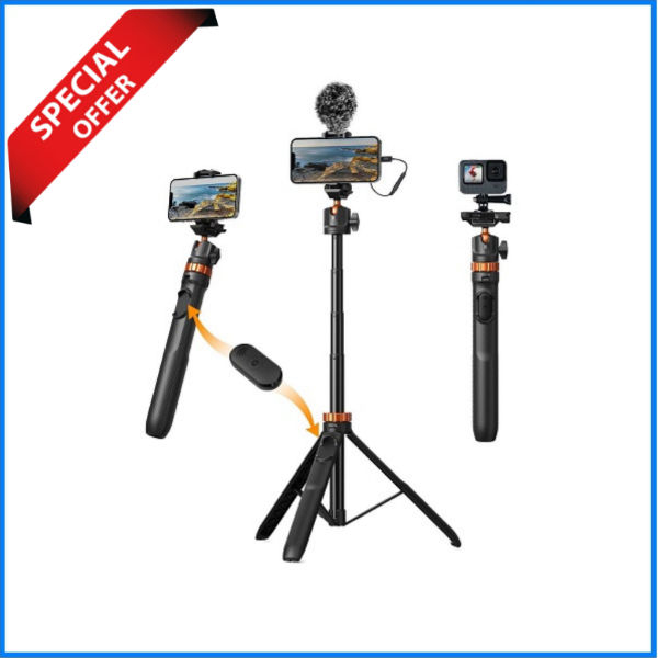 K&F Concept KF09.127V1 MS-08 Selfie Stick Tripod with Detachable Remote Control (62''/158cm)