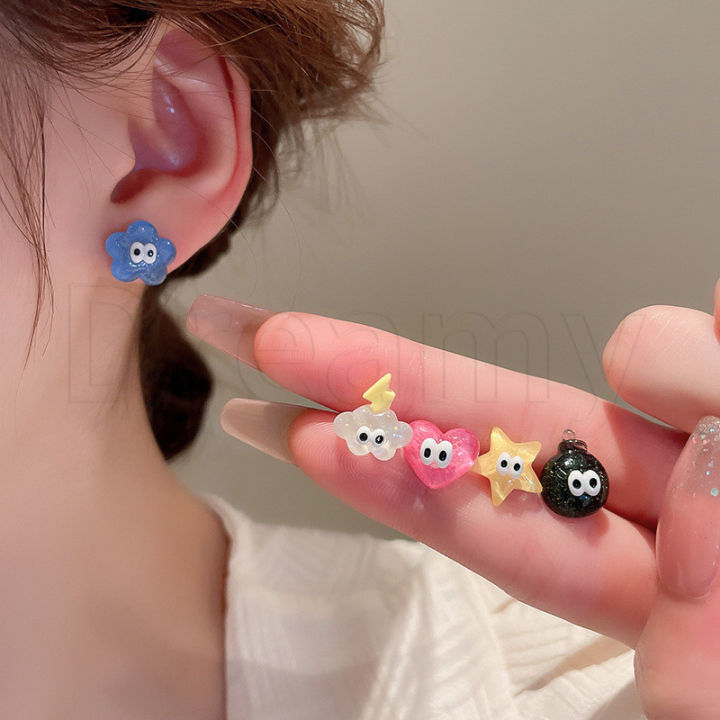 5Pcs/Set Y2K Cartoon Funny Stud Earring Korean INS Sweet Cute