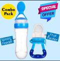 Baby Silicone Squeeze Spoon Feeder (90ML Bottle) with Fruit Pacifier for Baby,Unique 2pcs ar set,002. 