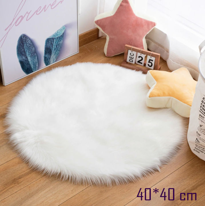 Soft Fur Carpet Circle shape Fluffy Rugs, Hairy Fur Rugs Washable Faux Fur Rug For Kids Bedroom Home Decoration Sofa Cushions Mat Soft Carpet Sheepskin Rug (1pc, 40cm Circle)
