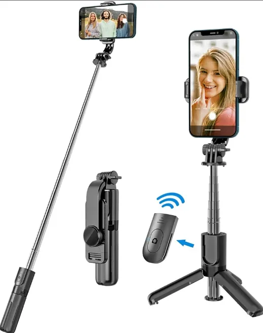Xt-02%20Flexible%202-in-1%20Bluetooth%20Selfie%20Stick%20and%20Tripod%20with%20Remote%20Control,%20Extends%20Up%20to%2070cm,%20Black/Grey%20-%20Image%203