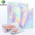 100PCS Smell Proof Plastic Package Ziplock Bags Clear Front Holographic Silver Pouches Recyclable Metallic Mylar Storage Bags.