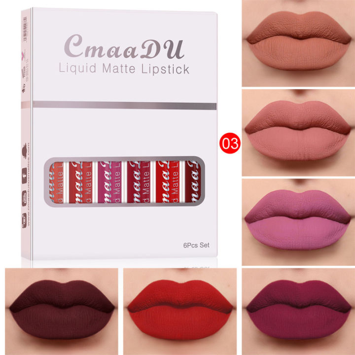 CmaaDu%206pcs/set%20Matte%20Velvet%20Non-Stick%20Cup%20Waterproof%20Not%20Easy%20To%20Swap%20Makeup%20Lipstick%20Long%20Lasting%20Lip%20Gloss%20Set%20-%20Lipstick%20-%20Lipstick%20Set%20-%20Image%202