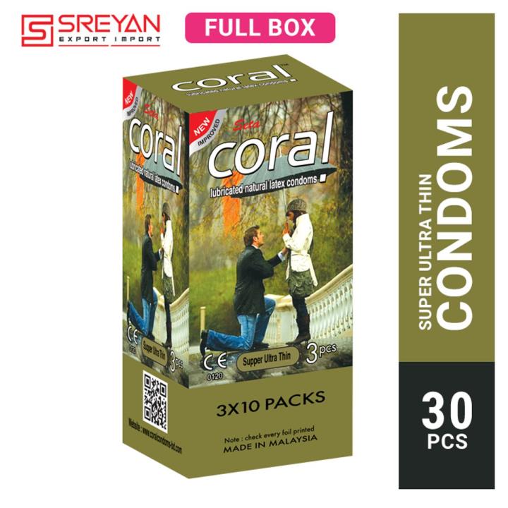Coral Super Ultra Thin Lubricated Natural Latex Condom - Full Box - 3x10=30pcs