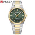 CURREN 8439 Silver And Golden Two-tone Stainless Steel Analog Watch For Men - Green & Golden. 