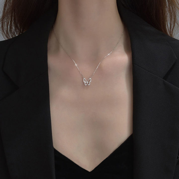 Beautiful Butterfly Pendant Necklace Elegant Crystal Silver Chain Necklaces for Women Jewelry Accessories Gift MIO Super Store