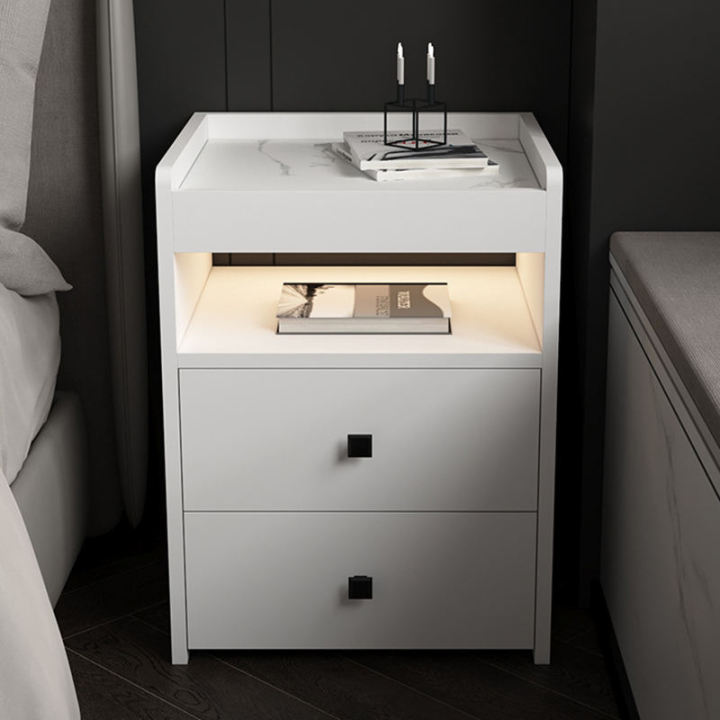 Modern square Bedside Table with Motion sensor light Coffee End Bed Side, Bedside Table Nightstand with Led Light for Bed Rooms Bedroom 24/16
