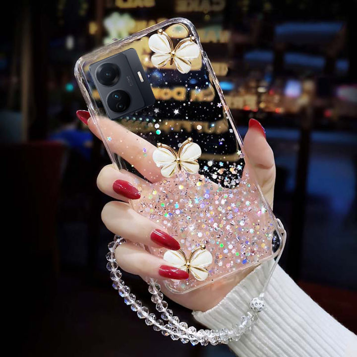 New Phone Case For VIVO Iqoo Z6 Pro Cover Sparkling Star Moon Soft Silicone Transparent Butterfly + Crystal Chain for VIVO Iqoo Z6 Pro Case