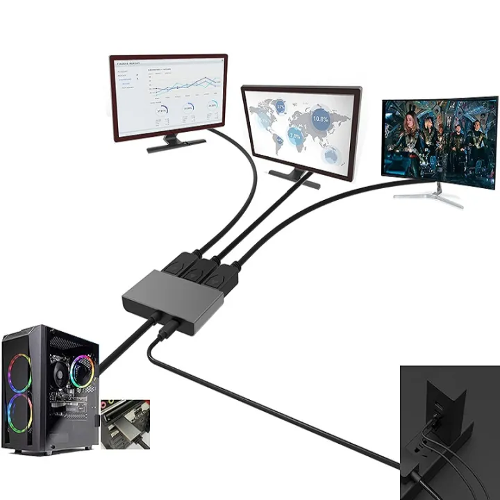 DisplayPort%201x3%20Splitter%20MST%20SST%20Adapter%20DP1.4%20Hub%208K@60Hz%204K@120Hz%20Multi%20Monitor%20Splitter%20for%20Extended%20Display%20and%20Mirror%20Mode%20-%20Image%202