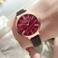 CURREN 9076 Full Maroon  Fashion Luxury Watches for Women Malachite  Quartz Dress Wristwatch with Leather Female Clock. 