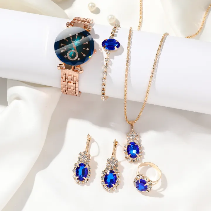 LooKeo%20Mall%20Fashion%20Ocean%20Heart%20Glass%20Face%20Women's%206pcs%20Watch%20Set%20with%20Water%20Diamond%20Pendant%20and%20Steel%20Band%20For%20Personal%20Use%20Or%20Gift%20Birthday%20Party%20-%20Image%206