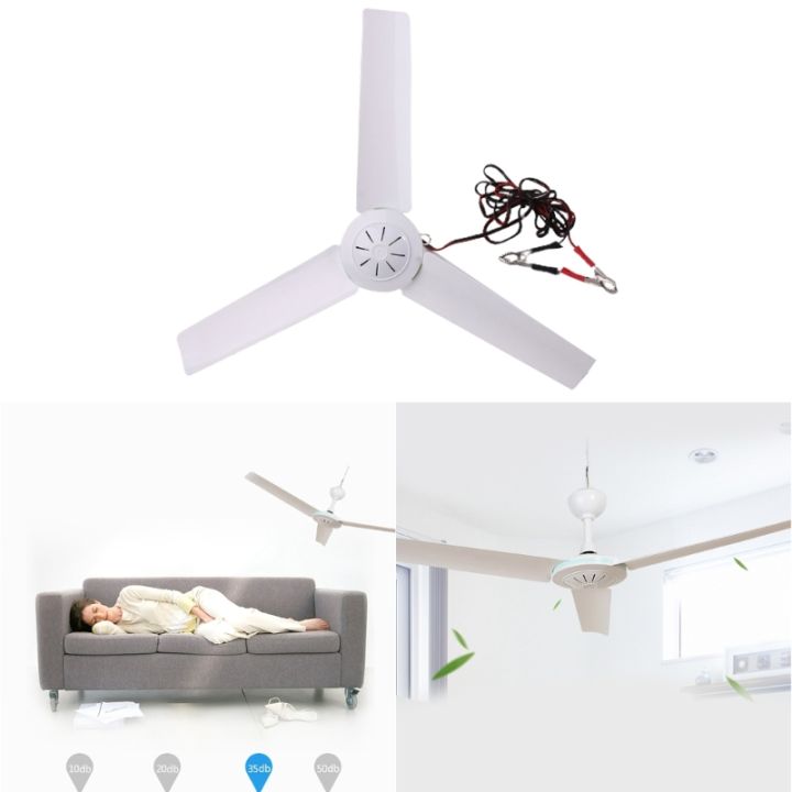 12V Portable Ceiling Fan,19.7”/27.5'' Mini Hanging Ceiling Fan 3 Leaves Hanging Camping Tent Fans for Outdoor F19E
