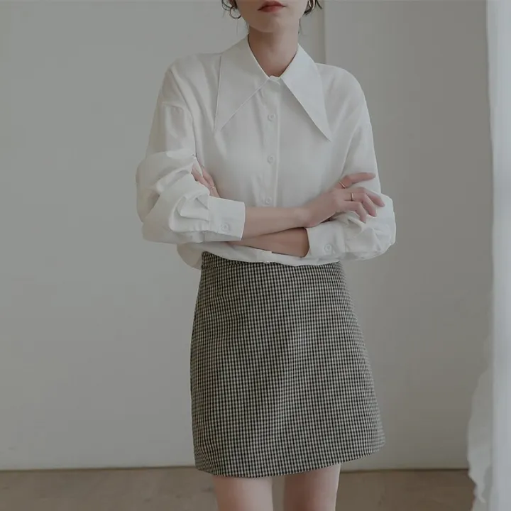 Women%20White%20Pointed%20Collar%20Shirt%20Solid%20Color%20Full%20Sleeve%20Shirt%20Women%20Safari%20Style%20Spring%20Summer%20New%20Temperament%20Lightweight%20Lq22%20-%20Image%203