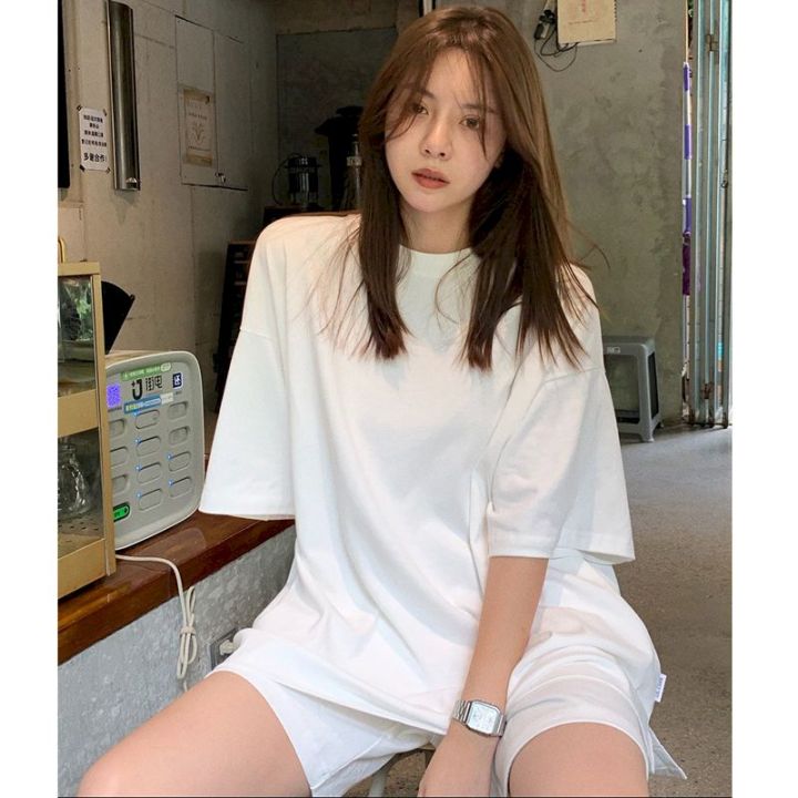 2021%20Spring%20And%20Summer%20Korean%20White%20Short%20Sleeve%20T-shirt%20Shorts%20Two-piece%20Suit%20Women%20Loose%20High%20Waist%20Casual%20Sports%20Top%20Pants%20-%20Image%205