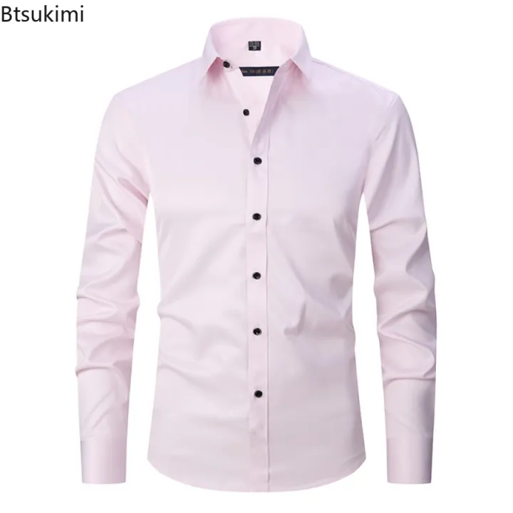 New%202023%20Men's%20Long%20Sleeve%20Dress%20Shirts%20Anti-Wrinkle%20No-Ironing%20Elasticity%20Slim%20Fit%20Men%20Social%20Formal%20Shirts%20Solid%20Camisas%20Male%20-%20Image%205