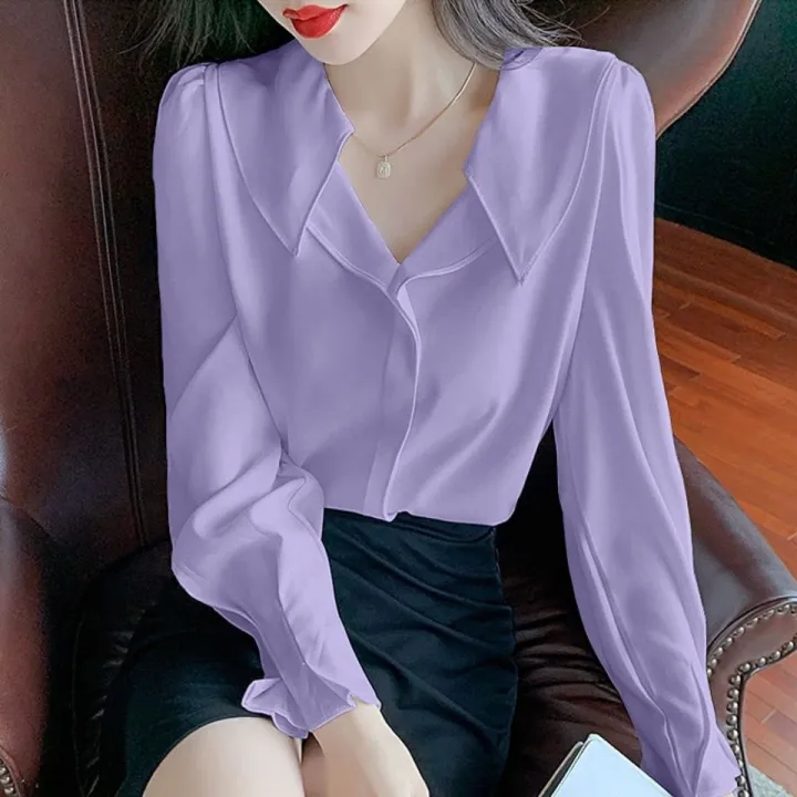 Design%20Chiffon%20Shirt%20Women's%20Long%20Sleeve%20Spring%20and%20Autumn%20New%20Korean%20Style%20Graceful%20Puff%20Sleeve%20Chic%20Top%20Bottoming%20Shirt%20Fashion%20-%20Image%202