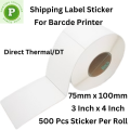 Courier Label Sticker, Shipping Label Sticker 1 Roll, 75mm x 100mm, (3 Inch X 4 Inch), DT,500 PCS Per Roll. 