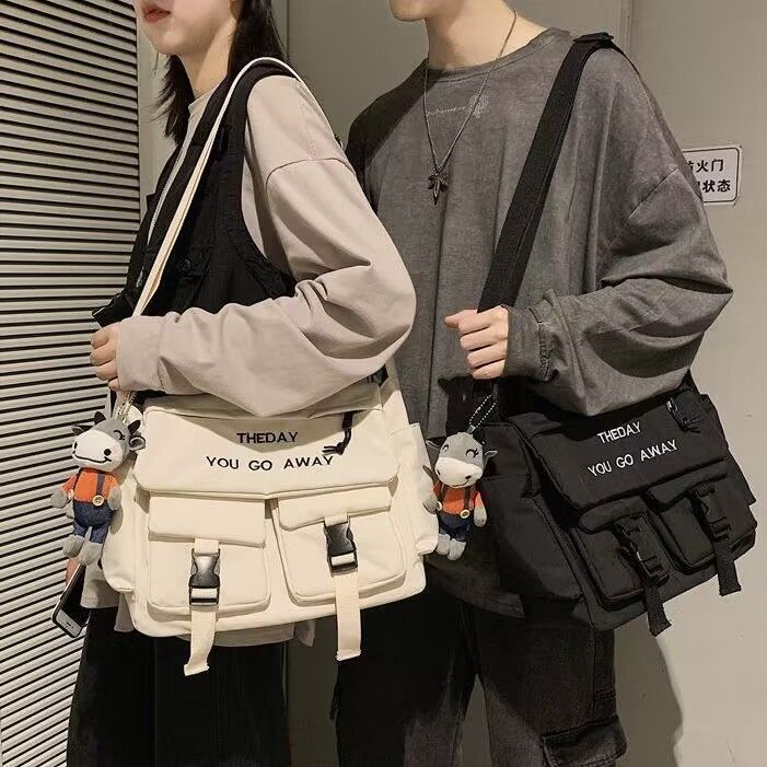 South KoreainsLarge Capacity Functional Bag Hong Kong Style Neutral Artistic Street Shooting Shoulder Messenger Bag Male Student Messenger Bag Female