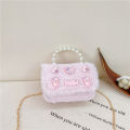 New kids bag cartoon cute little girl pearl tote bag little fragrance princess plush shoulder cross-body bag. 
