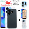 BLKNAIM 4in1 For TECNO Spark 10C Phone Case Soft Silicone Phone Case+Ceramic Membrane tempered glass+Lens Film+Back Cover.
