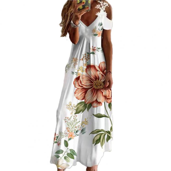 Formal%20Dress%20Floral%20Print%20Lace%20Summer%20Loose-fitting%20A-Line%20Maxi%20Dress%20for%20Banquet%20-%20Image%204