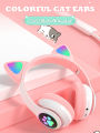 RGB Cat Ear Bluetooth Headset Noise Reduction Over-the-Ear Headphones With Microphone. 