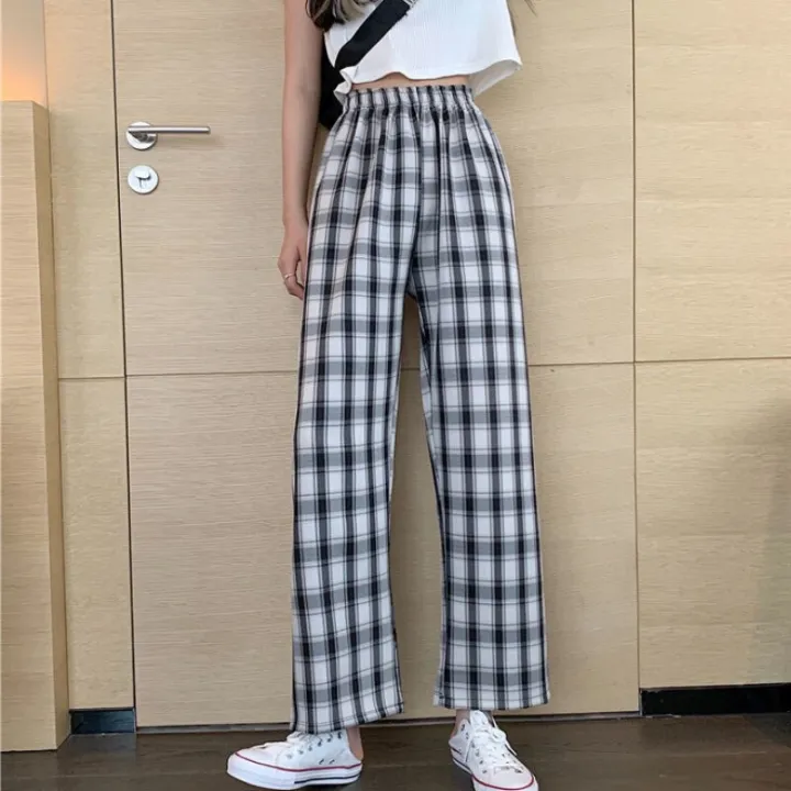 Plaid%20Wide-leg%20Pants%20Women's%20Korean%20Casual%20Trousers%20New%20Student%20Light%20Loose%20High-waist%20Straight-leg%20Casual%20Pants%20Lattice%20Print%20-%20Image%204