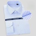 High Quality Cotton Men Dress Long Sleeve Shirt 2023 New Solid Male Plus Size Regular Fit Stripe Business Shirt White Blue.