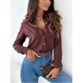 Elegant Lady Shirt Top Blouse2023 Autumn Simple Solid V-Neck Shirt Office Women's Wear.